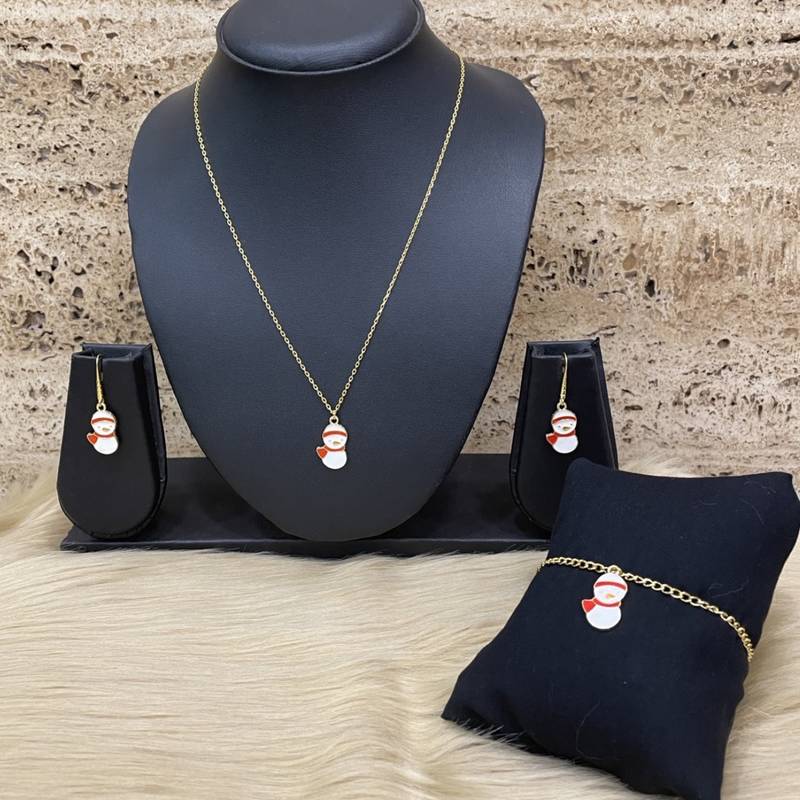 Christmas necklace, earring & bracelet set red snowman charm pendant for women & girls party gifts
