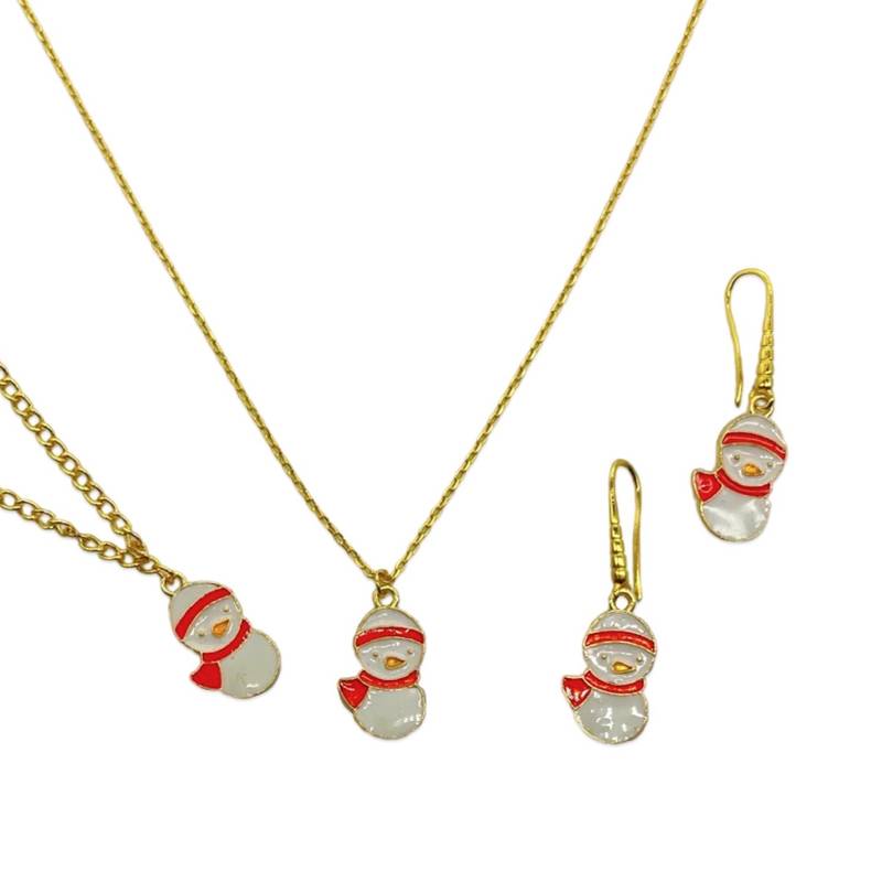 Christmas necklace, earring & bracelet set red snowman charm pendant for women & girls party gifts