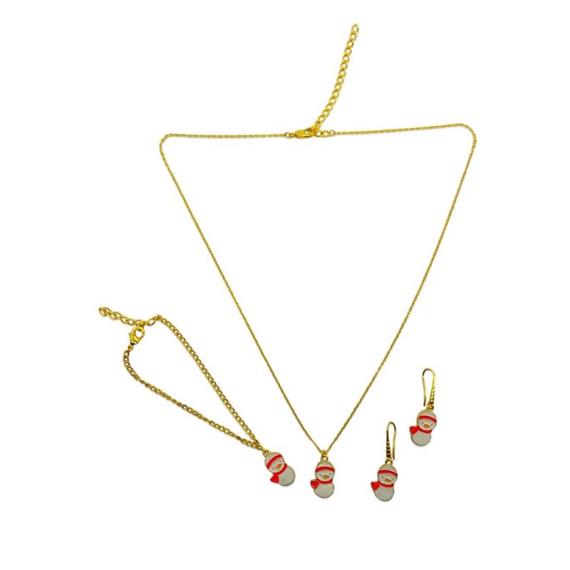 Christmas necklace, earring & bracelet set red snowman charm pendant for women & girls party gifts