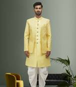 Men's yellow woven sherwani