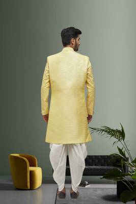 Men's yellow woven sherwani 4