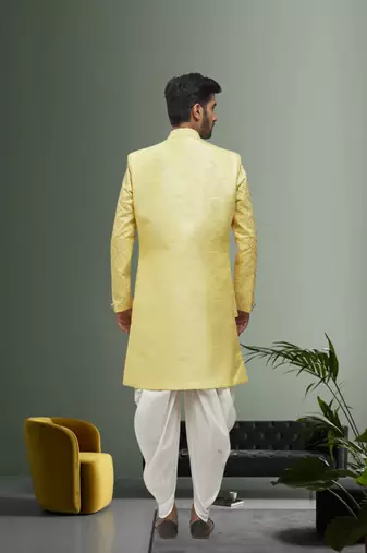 Men's yellow woven sherwani