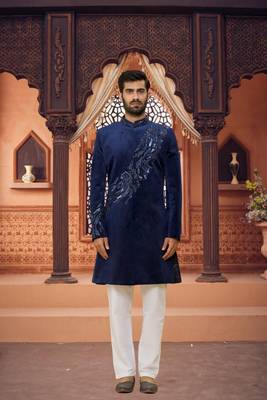 Men's blue embroidered sherwani 1