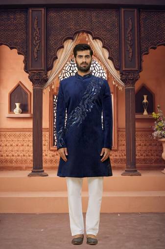 Men's blue embroidered sherwani