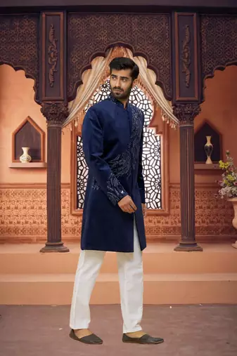 Men's blue embroidered sherwani