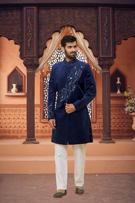 Men's blue embroidered sherwani 3