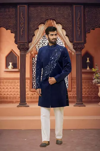 Men's blue embroidered sherwani