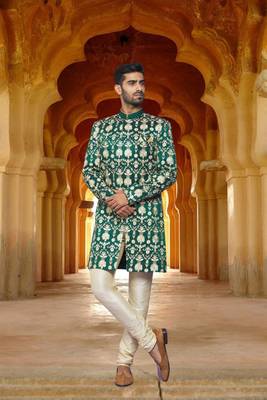 Men's green printed sherwani 1