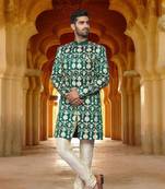 Men's green printed sherwani