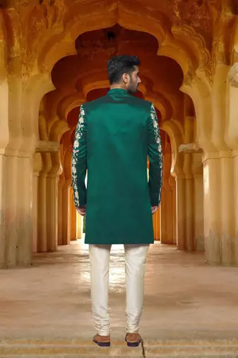 Men's green printed sherwani
