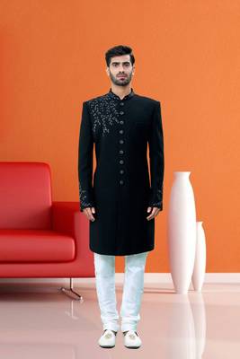 Men's black embroidered sherwani 1