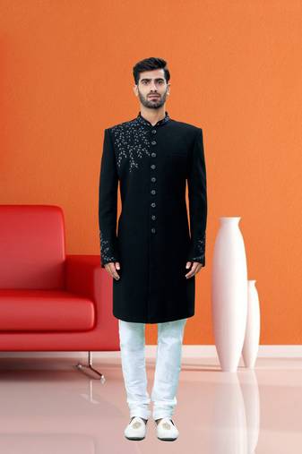 Men's black embroidered sherwani