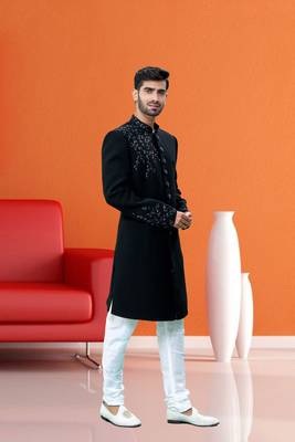 Men's black embroidered sherwani 2