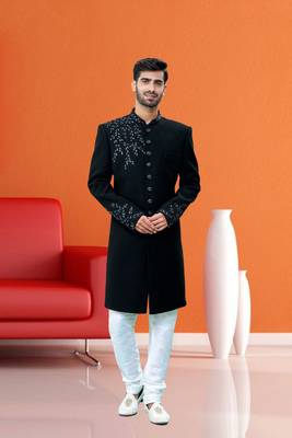 Men's black embroidered sherwani 3
