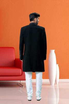 Men's black embroidered sherwani 4