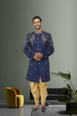 Men's blue embroidered sherwani 1