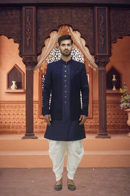 Men's blue embroidered sherwani 1