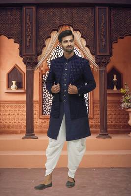 Men's blue embroidered sherwani 2