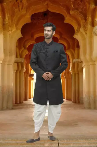 Men's grey embroidered sherwani