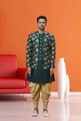 Men's green printed sherwani 1