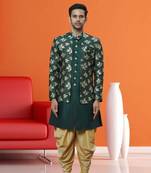 Men's green printed sherwani