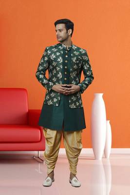 Men's green printed sherwani 2
