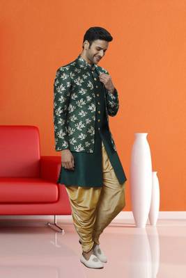 Men's green printed sherwani 3