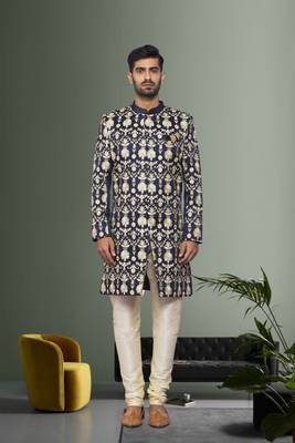 Men's blue embroidered sherwani 1