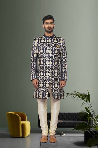 Men's blue embroidered sherwani