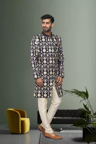 Men's blue embroidered sherwani