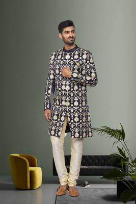 Men's blue embroidered sherwani 3