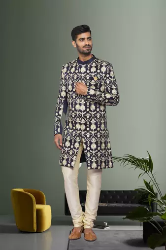 Men's blue embroidered sherwani