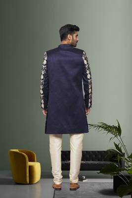 Men's blue embroidered sherwani 4