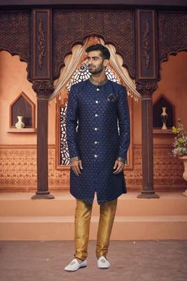 Men's blue woven sherwani 1