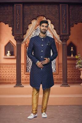 Men's blue woven sherwani 2