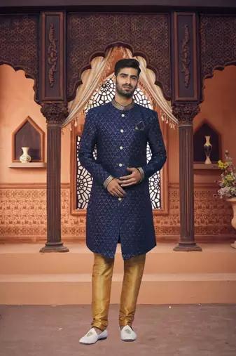 Men's blue woven sherwani