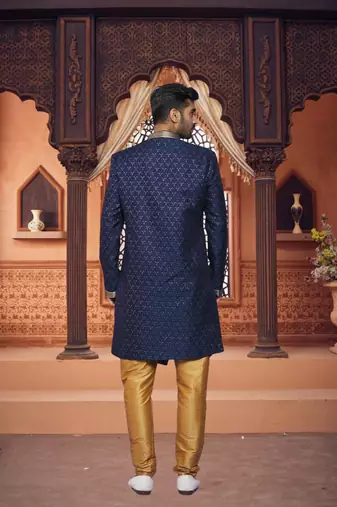Men's blue woven sherwani