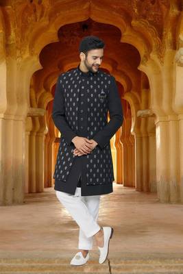 Men's grey printed sherwani 1