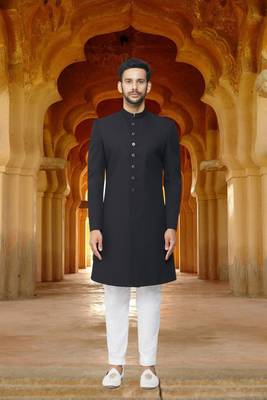 Men's grey printed sherwani 3