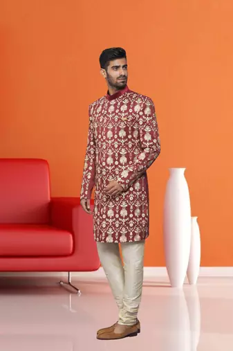 Men's maroon embroidered sherwani