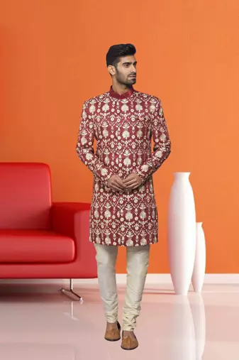 Men's maroon embroidered sherwani