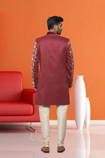Men's maroon embroidered sherwani