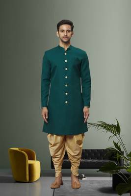 Men's green plain sherwani 1