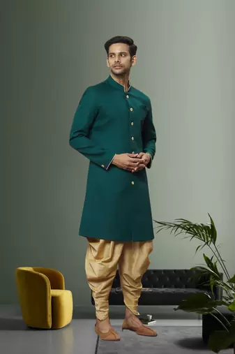 Men's green plain sherwani