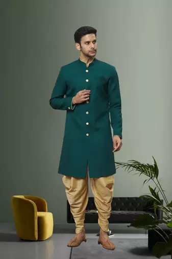 Men's green plain sherwani