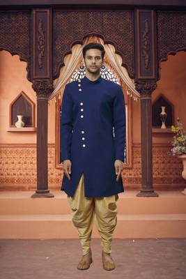 Men's blue plain sherwani 1
