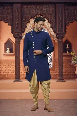 Men's blue plain sherwani 3