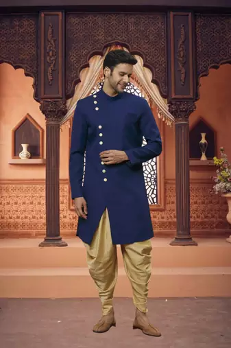 Men's blue plain sherwani