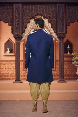 Men's blue plain sherwani 4