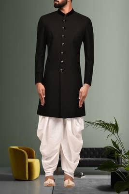 Men's black plain sherwani 1